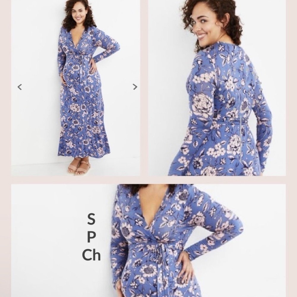 Motherhood Maternity Dress Womens Blue Pink Floral Long Maxi NWT Sz S